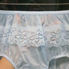 Vintage Sheer Nylon Panty Blue Sissy Floral Lace Granny Brief Size 8 Hip 39-43″