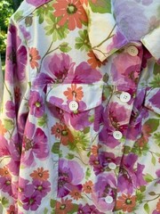 Liz Claiborne vintage white stretch jean jacket with pink and peach flowers 1X