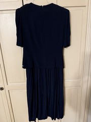 Karin Stevens Vintage Navy Embroidered With Pearls Midi Length Dress Size 8