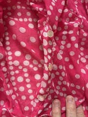 1970s Fashioned By Gregory Pink White Polka Dot Blouse Poly Blend Large