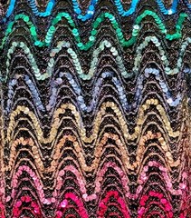 Vintage 1980s Rio Blouse Multicolor Rainbow Zigzag Sequin Party Top Made in USA