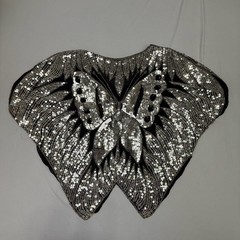 Vintage 1970s/80s Silver and Black Sequin Butterfly Silk Top