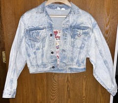 Vintage LA Gear Denim Jean Jacket Size Small Cropped Beaded Sparkle