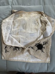 1950s Hand Beaded SequenceTop in Cream and Black. Made in Hong Kong | Large