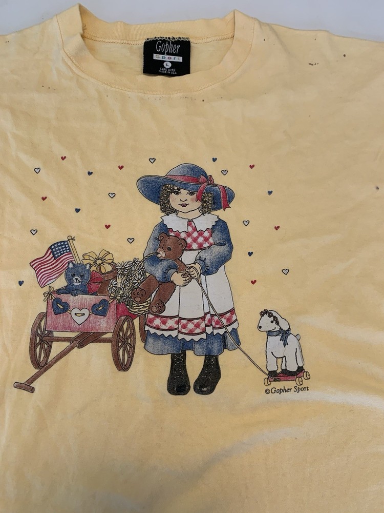 Vintage Granny Core Tshirt Graphic Yellow Prairie Cottage Pioneer USA 80’s L