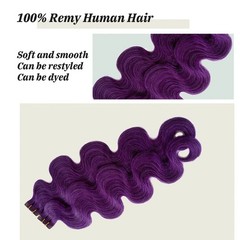 Body Wave Tape in Human Hair Extensions Purple 100% Remy Soft Sea 14-24in