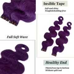 Body Wave Tape in Human Hair Extensions Purple 100% Remy Soft Sea 14-24in
