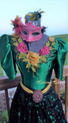 Masquerade Victorian dress gown saloon carnival Mardi Gras green 5 pc costume