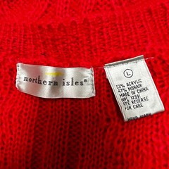 Northern Isles Vtg 90s Red Mohair Cable Knit Cardigan Chunky Grandmacore Large