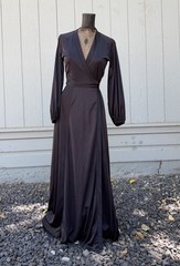 Vintage 70s Miss Dior Black Nylon Wrap Maxi Dress Disco Goth Boho Medium