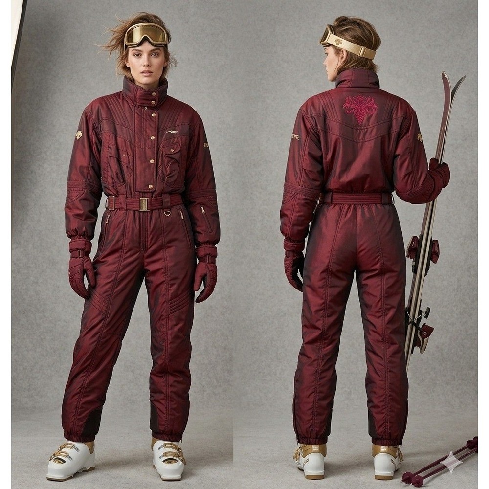 Vintage Descente Womens Ski Suit US 12 One Piece Iridescent Burgundy Ski Snow