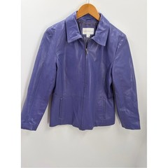 Vintage 90s Worthington Purple Genuine Leather Zip Jacket Medium Y2K