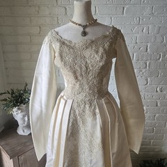 Vtg 80s 90s Lace Wedding Gown In Romantic 50s Style, Ivory, 4/S