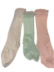 Women’s VTG 80s 3 Pairs Textured Stocking Socks Pink Green Ivory EUC Women’s S/M