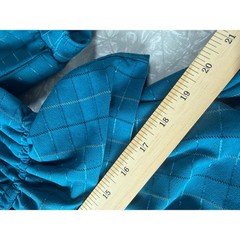 Vintage 80s Teal Blue Metallic Peplum Midi Dress Ruffle V-Neck 14 Cottagecore