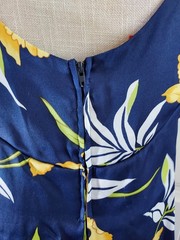 Vtg 70s Floral Maxi Dress Navy Yellow Lily Hibiscus Hawaiian Tiki Resort M L 53″