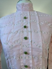 Vtg 70s Pink Prairie Maxi Dress Green Velvet Trim Cottagecore Bridgerton Small