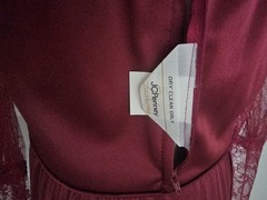 Vintage c1982 Polyester Edwardian Maxi Dress w/Nylon Point d’Esprit Lace in Wine