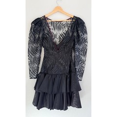 Contempo Casuals Vintage 80s Black Lace Taffeta Bow Dress Sz S Goth Whimsigoth