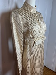 Vintage 1950s 1960s Housecoat Handmade Peachy Pink w/ Metallic Polka Dots Lined