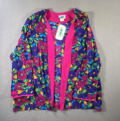 Vintage Susan Gaver Robe Womens 3XL NEW Floral Open Front Kimono Art Made in USA