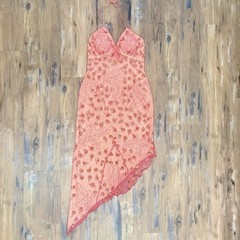 Vintage Sean Collection Cache Asymmetrical Dress Bead Sequin Y2K 90s Halter Silk