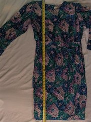 Designer Norah Noh VTG Silk Women Dress Sz 8P Impressionist Blue Green Chic Midi