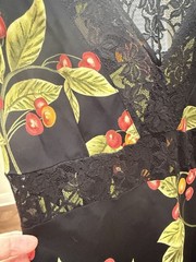Vintage Y2K Bebe Cherry Print Lace Trim Slip Dress, Black Red, Women’s Size M