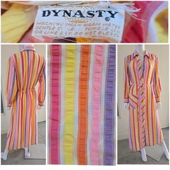 VTG 60s 70s Dynasty Psychedelic Mod Maxi Striped House Dress Robe Beach Coverup