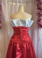 Vintage 80s 50s Formal Dress Red White Liquid Satin Strapless Crumbcatcher S