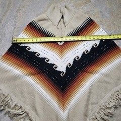 VTG Retro 1970s Adult Knit Poncho Fringe Boho Hippy southwest Cowgirl S/M/L