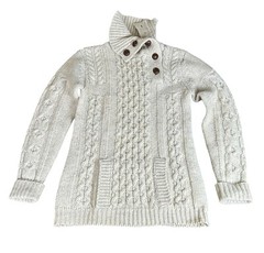 VTG Peter G General Store Pure Wool Sweater Women Sz Medium Ivory Button Collar