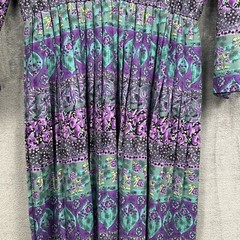 VTG Terri Ellen Dress Womens 18 Tall Green Purple Rayon Blend Pleated – No Belt