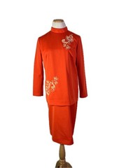 Vintage 70s Julie Miller of California Orange Layered Look Dress Embroidered