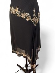Vintage 90s Y2K Black Beaded Silk Cache Asymmetrical Slip Dress Whimsigoth Fairy