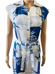 VTG Andrade Hawaiian Blue Floral Leaf Dress Tropical Resort Wear Sz 6 Honolulu