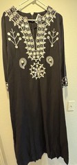 Vtg 70s Ramona Rull Dress L Women Black Caftan Ethnic Boho Mirrors Embroidered