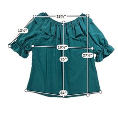 Vintage Malco Modes Teal Peasant Blouse Off Shoulder Ruffle Top USA L