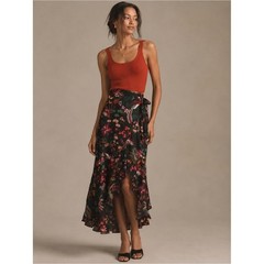 Anthropologie Floral Wrap Maxi Skirt Boho High Low Hem Romantic Cottagecore Sz S