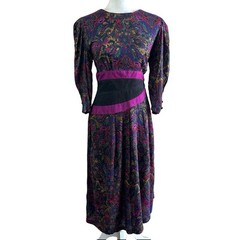 Sweet Miranda Vintage 80s Retro Black Multi-color Evening Dress Womens 10