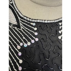 Stenay 100% Silk Beaded Sequin Black White Top Womens 14 Vintage Evening Blouse