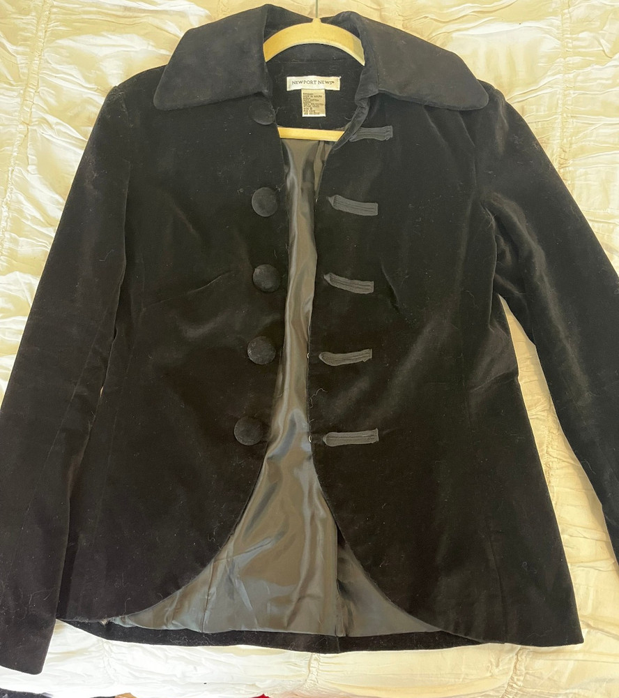 Vintage Newport News Velvet Blazer Jacket Sz 8 Black Steampunk Military Victoria
