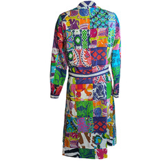 Vtg Patchwork Womens M Midi Robe Colorful Ethnic Lightweight Handmade Thailand