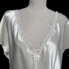 VTG California Dynasty Ivory Liquid Satin Caftan Nightgown USA Made Bridal Large