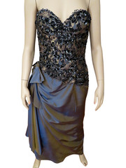 San Carlin Sz 6 Formal Gown Maxi Dress Sz 6 Teal Silk Taffeta Beaded Vintage 90s