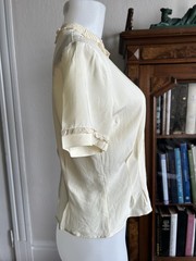 Vintage 40s 50s Sheer Lace Blouse Sz 32 S M Ivory Peter Pan Collar Shell Button