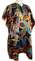 Vintage 1990s colorful satin tunic kaftan mumuu rainbow black pullover dress NWT