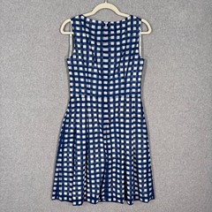 Anne Klein Gingham Pleated Dress Size 6 Blue White Country Retro Mod Cottage