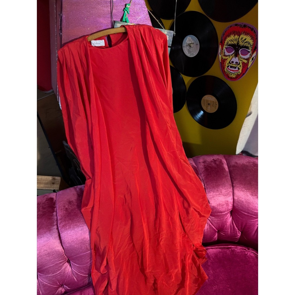 Vintage Esthers Paris New York Red Cape Dress Long Sleeve Formal Size 11