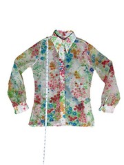Women’s Judy bond Vintage 70s Sheer Floral Blouse Psychedelic Dagger Collar XS